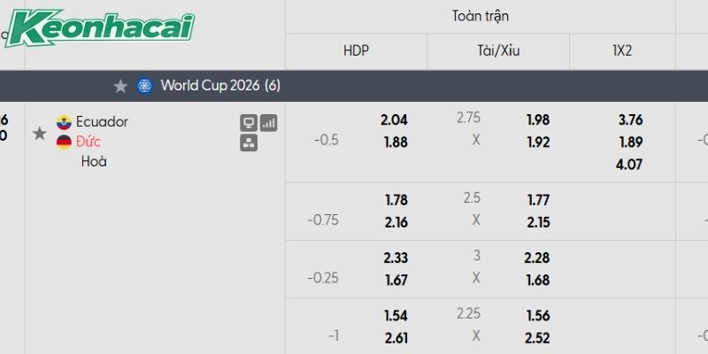 Tỷ lệ kèo Ecuador vs Đức